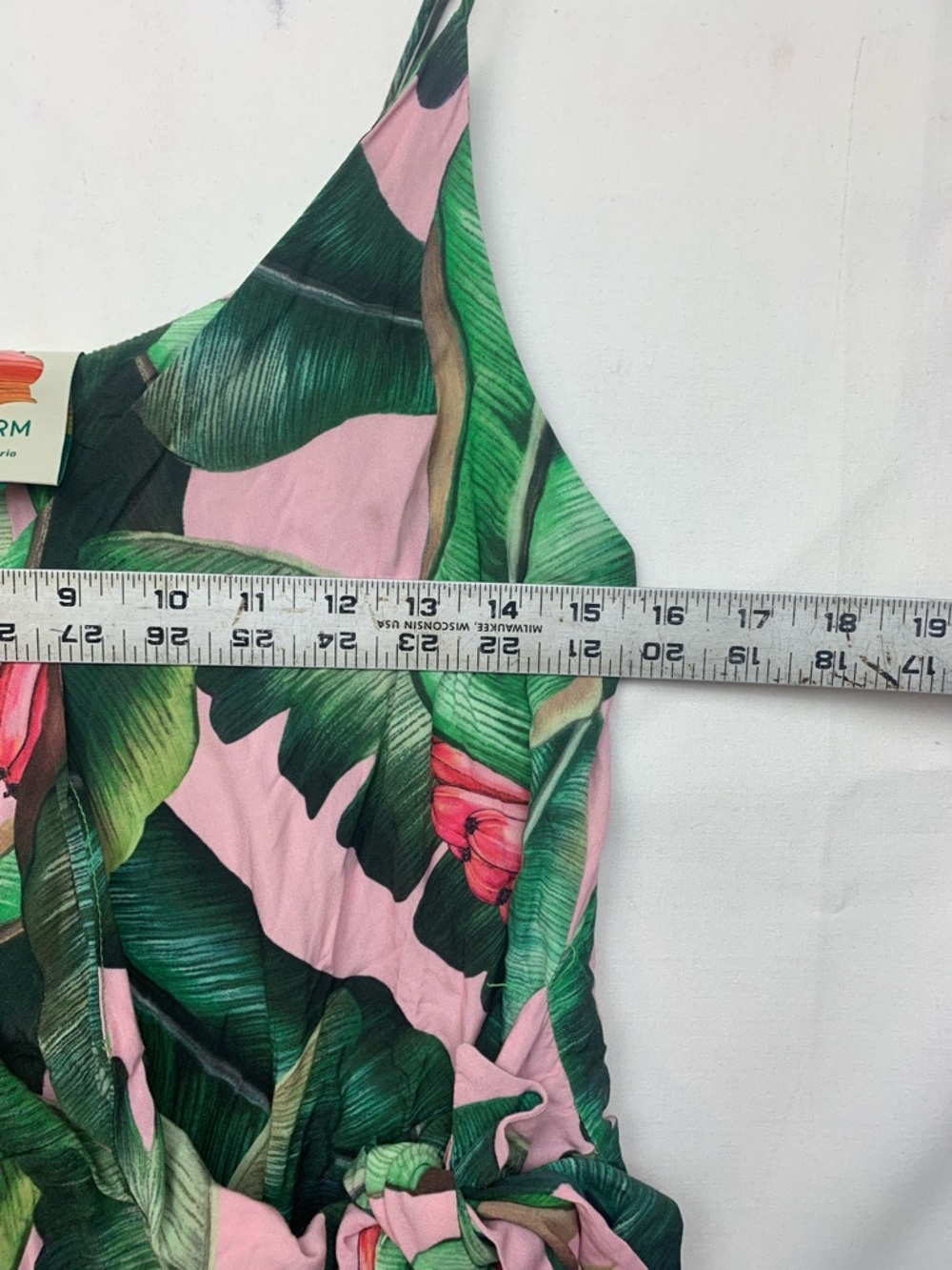 FARM Rio size small pink palms Green Tropical Leaf V-Neck Dress wrap mini tie - Picture 10 of 11